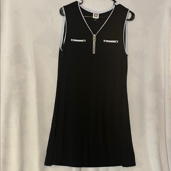 Anne Klein Black Sleeveless Mini Dress with White Accents - Picture 1 of 4
